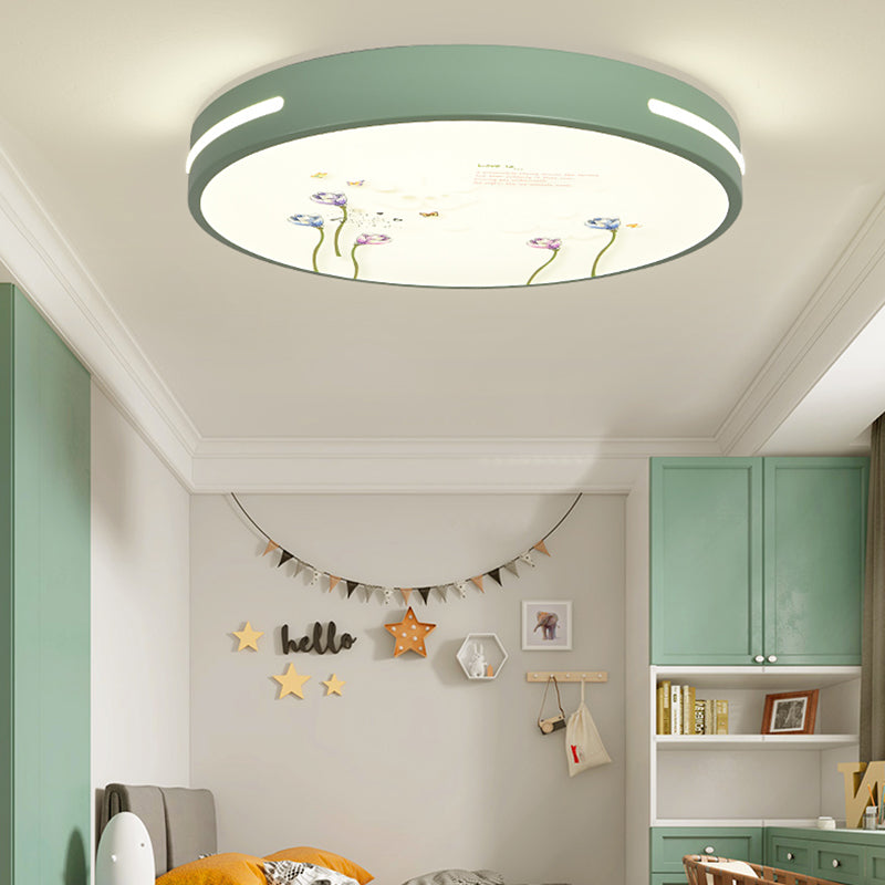 Round Shape Ceiling Lamp Macaroon Modern Style Iron 1 Light Flush Mount for Bedroom