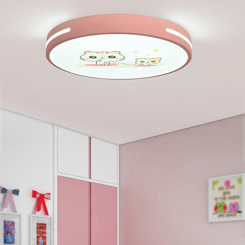 Round Shape Ceiling Lamp Macaroon Modern Style Iron 1 Light Flush Mount for Bedroom