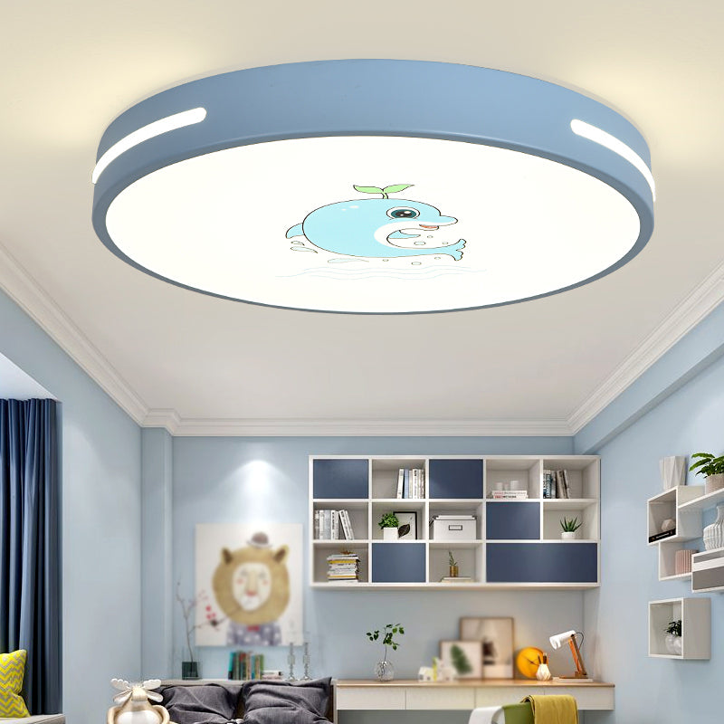 Round Shape Ceiling Lamp Macaroon Modern Style Iron 1 Light Flush Mount for Bedroom