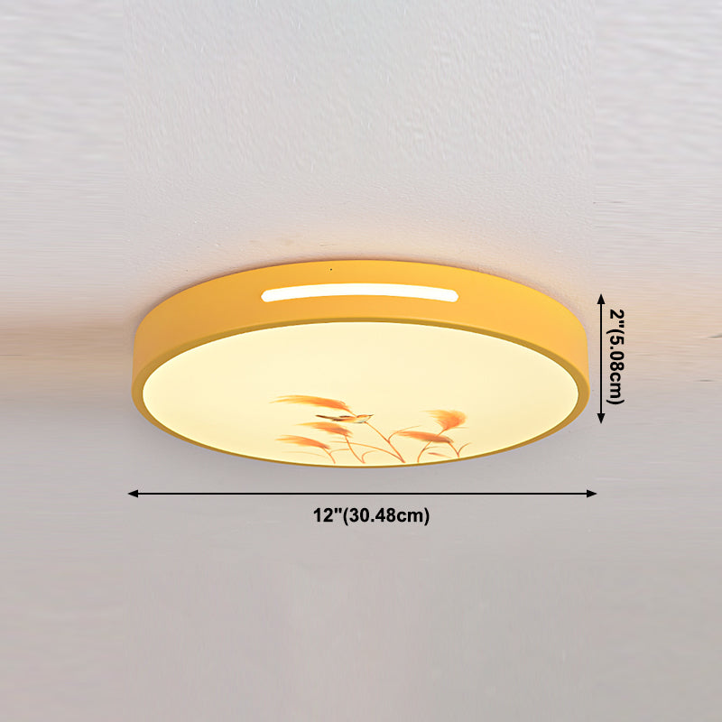 Round Shape Ceiling Lamp Macaroon Modern Style Iron 1 Light Flush Mount for Bedroom