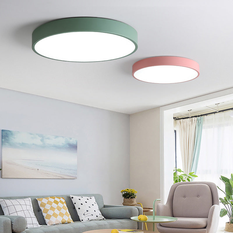 Round Shape LED Ceiling Lamp Macaroon  Simple Style Iron 1 Light Flush Mount for Aisle