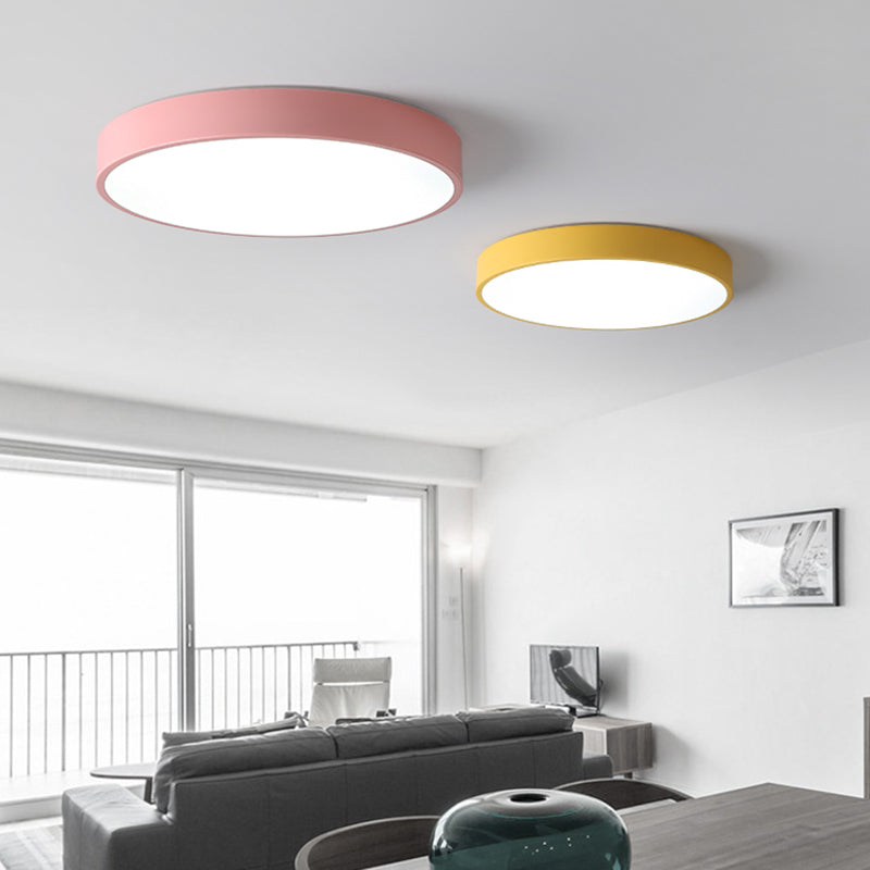 Round Shape LED Ceiling Lamp Macaroon  Simple Style Iron 1 Light Flush Mount for Aisle