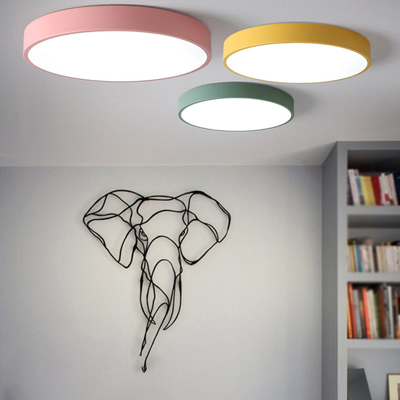 Round Shape LED Ceiling Lamp Macaroon  Simple Style Iron 1 Light Flush Mount for Aisle