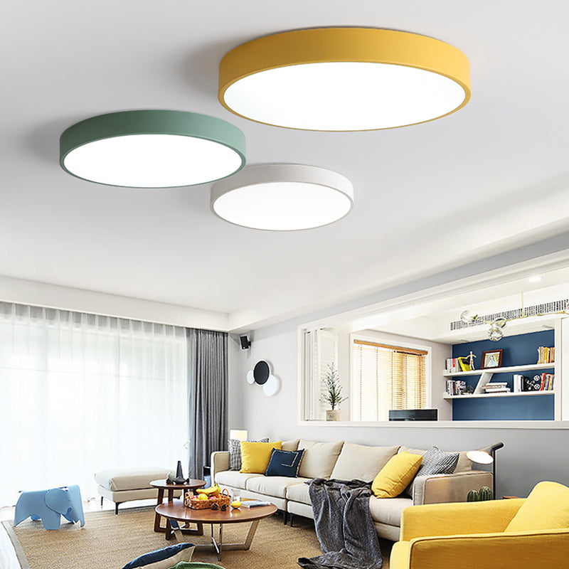 Round Shape LED Ceiling Lamp Macaroon Modern Style Iron Flush Mount for Balcony