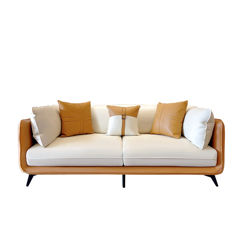 Modern Stain-Resistant Faux Leather Sofa Square Arm Sectional for Apartment