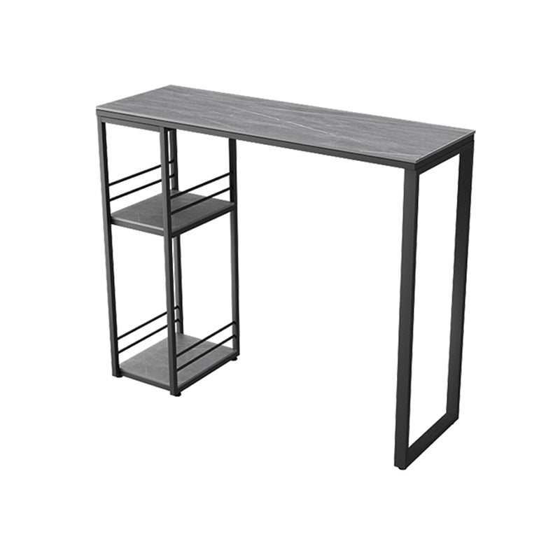 Industrial Black Iron Bar Dining Table with Stone Top Rectangle Indoor Bistro Table