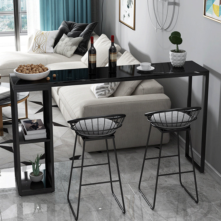 Glam Iron Bar Dining Table with Faux Marble Top Indoor Bistro Table with Shelf