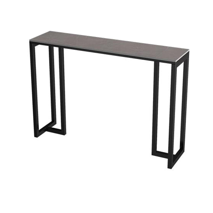 Industrial Black Iron Bar Dining Table with Grey Stone Rectangle Indoor Bistro Table