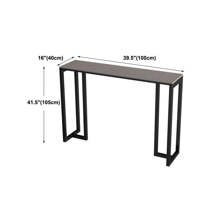 Industrial Black Iron Bar Dining Table with Grey Stone Rectangle Indoor Bistro Table