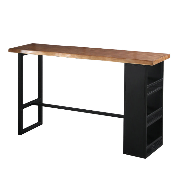 Modern Black Iron Bar Dining Table Rectangle Wood Indoor Bistro Table with Footrest