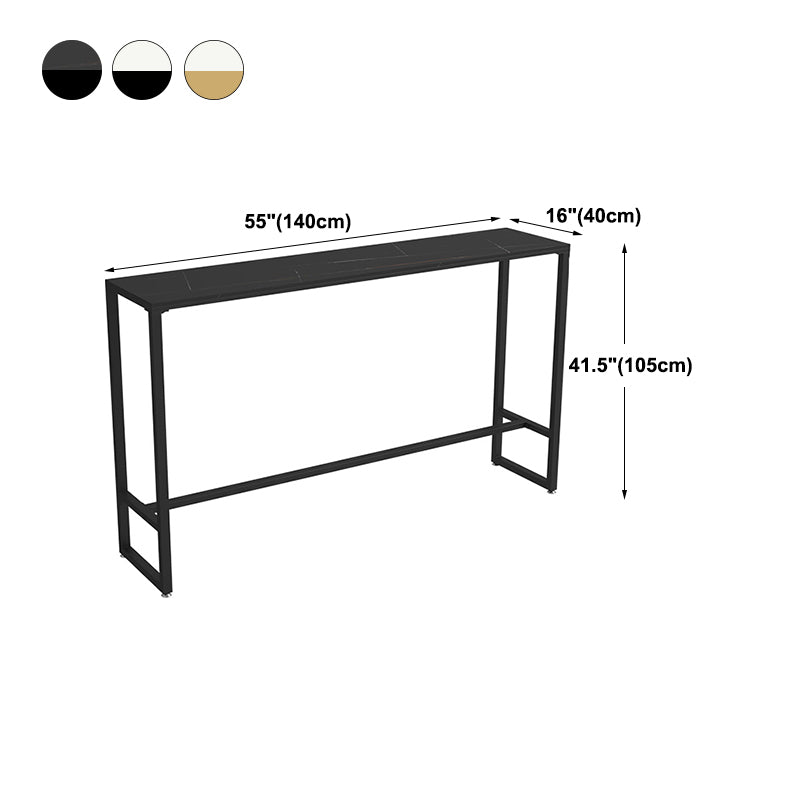 Modern Rectangle Iron Bar Dining Table Stone Top Indoor Bistro Table with Footrest