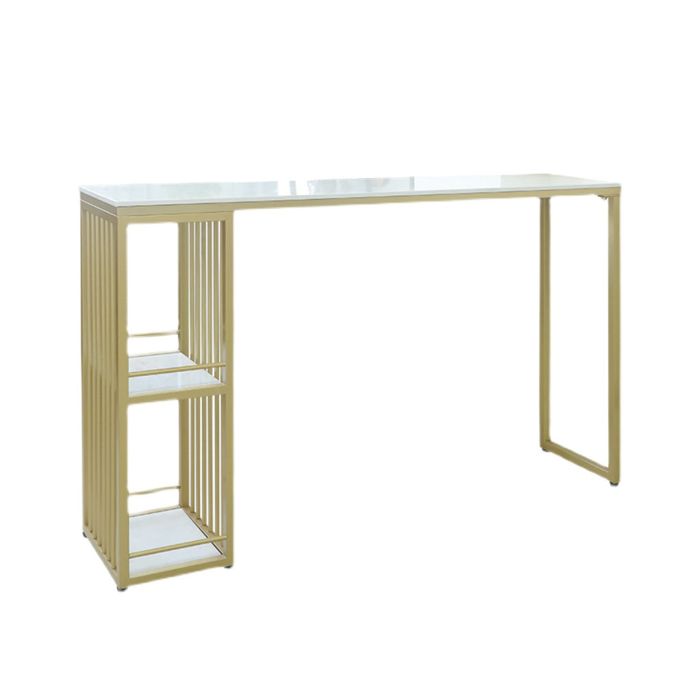 Glam Gold Iron Bar Dining Table White Faux Marble Top Indoor Bistro Table with Shelf