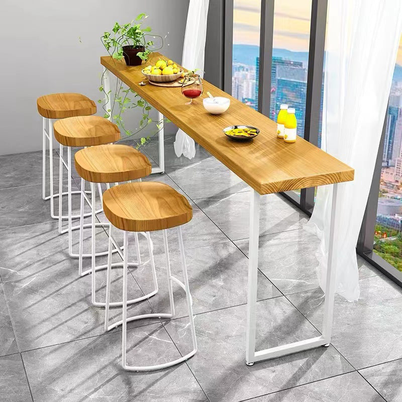 Modern White Iron Bar Dining Table Rectangle Pine Wood Indoor Bistro Table