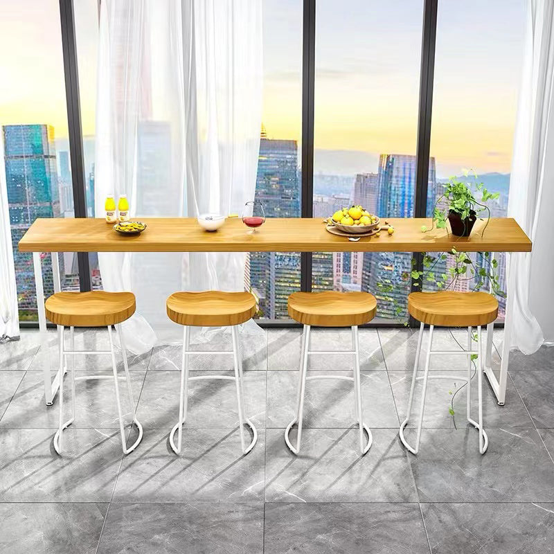 Modern White Iron Bar Dining Table Rectangle Pine Wood Indoor Bistro Table