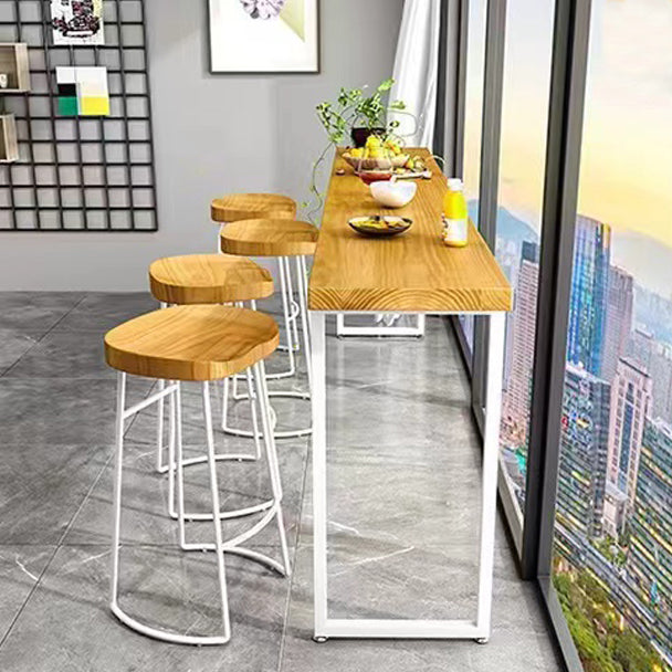 Modern White Iron Bar Dining Table Rectangle Pine Wood Indoor Bistro Table