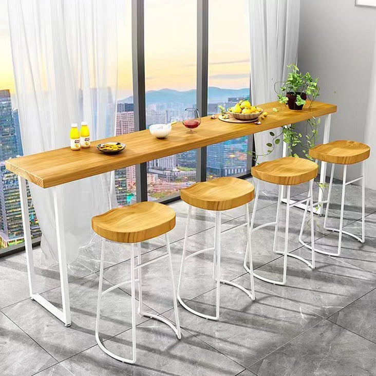 Modern White Iron Bar Dining Table Rectangle Pine Wood Indoor Bistro Table