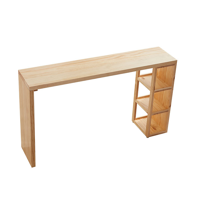 Modern Beige Wood Bar Dining Table Rectangle Indoor Bistro Table with Shelf