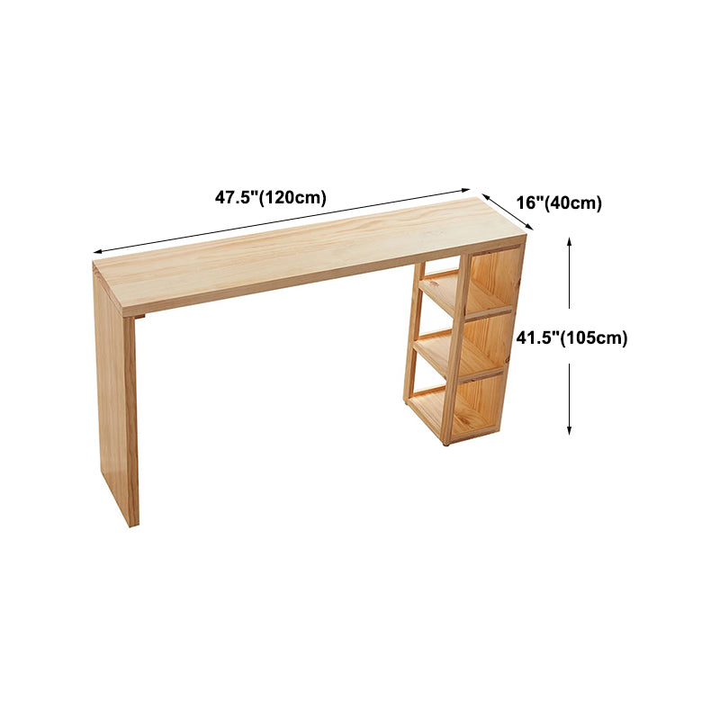 Modern Beige Wood Bar Dining Table Rectangle Indoor Bistro Table with Shelf