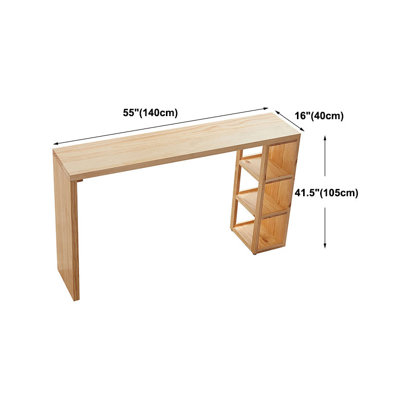 Modern Beige Wood Bar Dining Table Rectangle Indoor Bistro Table with Shelf