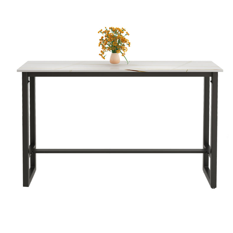 Modern Black Iron Bar Dining Table with White Stone Top Rectangle Indoor Bistro Table