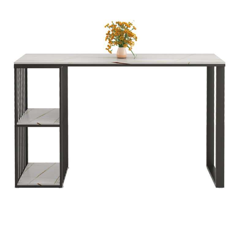 Modern Black Iron Bar Dining Table with White Stone Top Rectangle Indoor Bistro Table