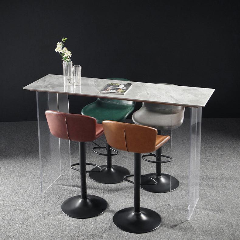 Modern Acrylic Bar Dining Table with Stone Top Rectangle Indoor Bistro Table