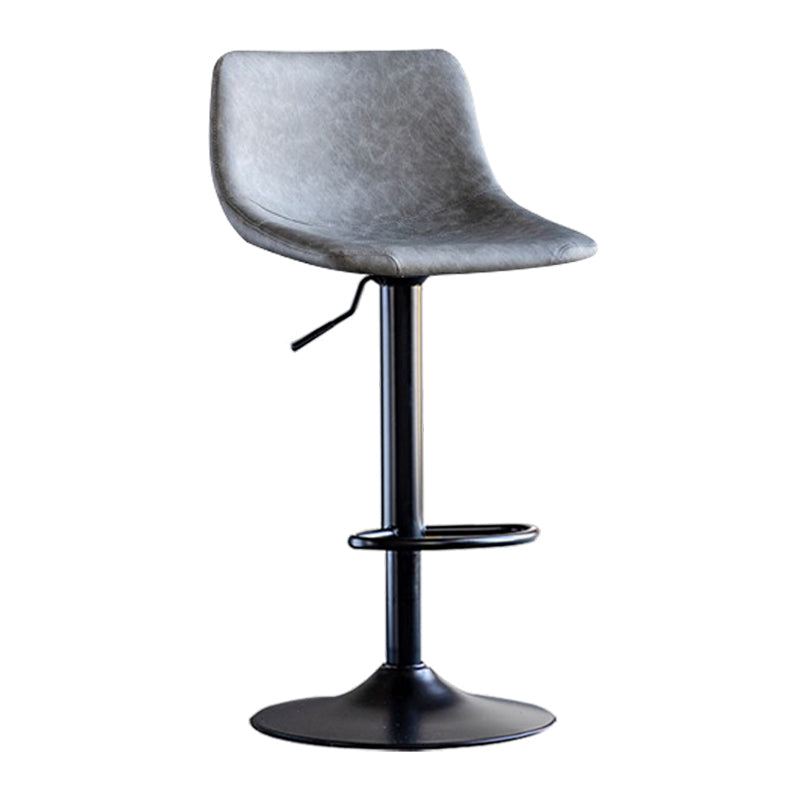 Contemporary Adjustable Footrest Barstool Matte Finish Leather Stool