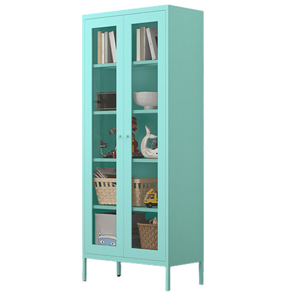 Contemporary Style Metal Bookcase Closed Back Bookshelf with Door for Home