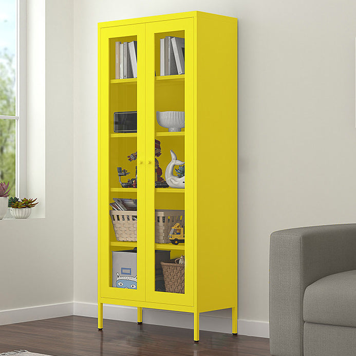 Contemporary Style Metal Bookcase Closed Back Bookshelf with Door for Home