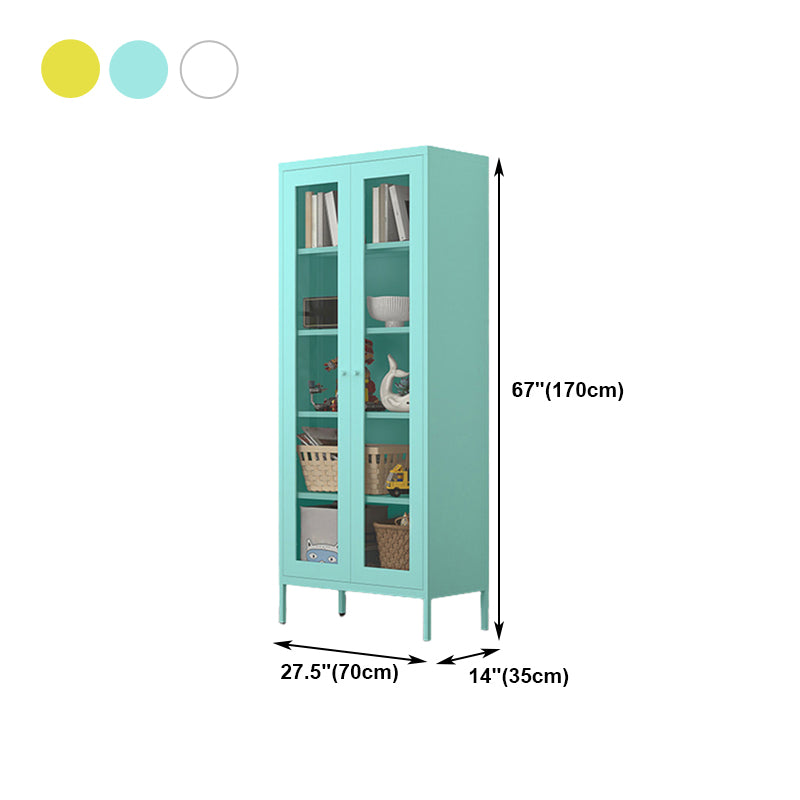 Contemporary Style Metal Bookcase Closed Back Bookshelf with Door for Home