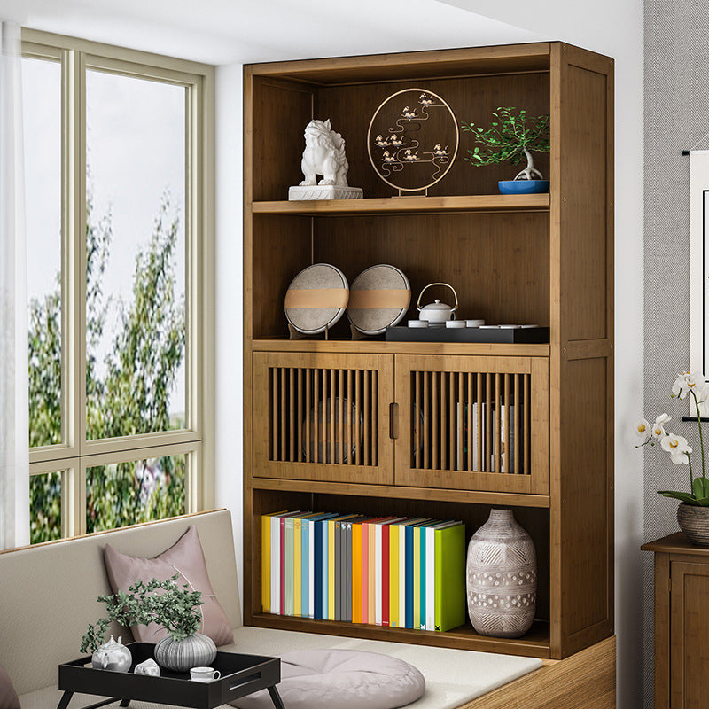 Brown Shelf Bookcase with Doors Vertical Bookshelf for Study Room