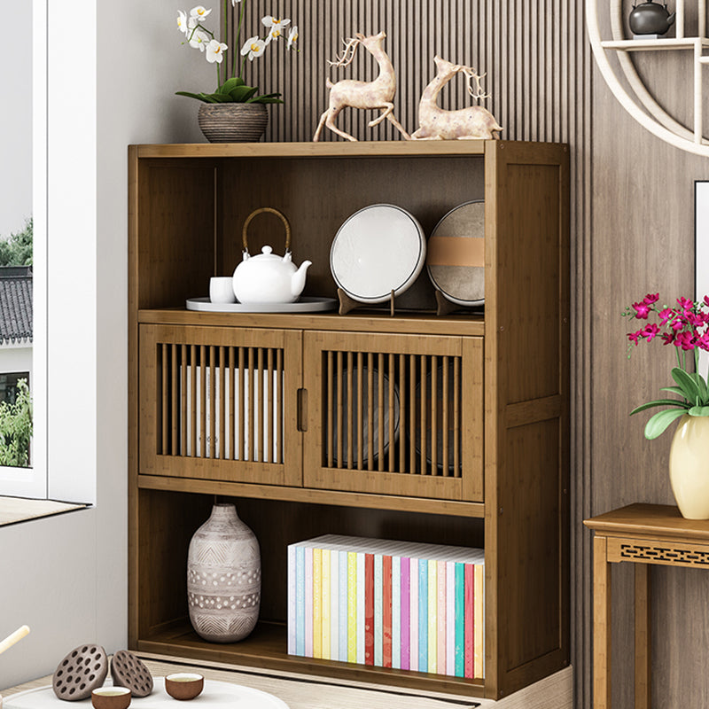 Brown Shelf Bookcase with Doors Vertical Bookshelf for Study Room