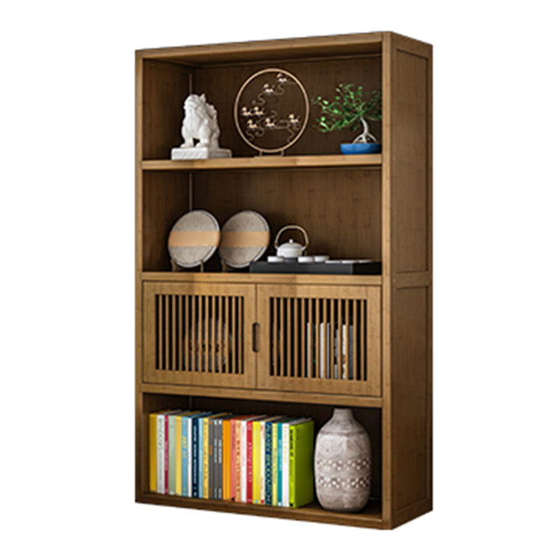 Brown Shelf Bookcase with Doors Vertical Bookshelf for Study Room