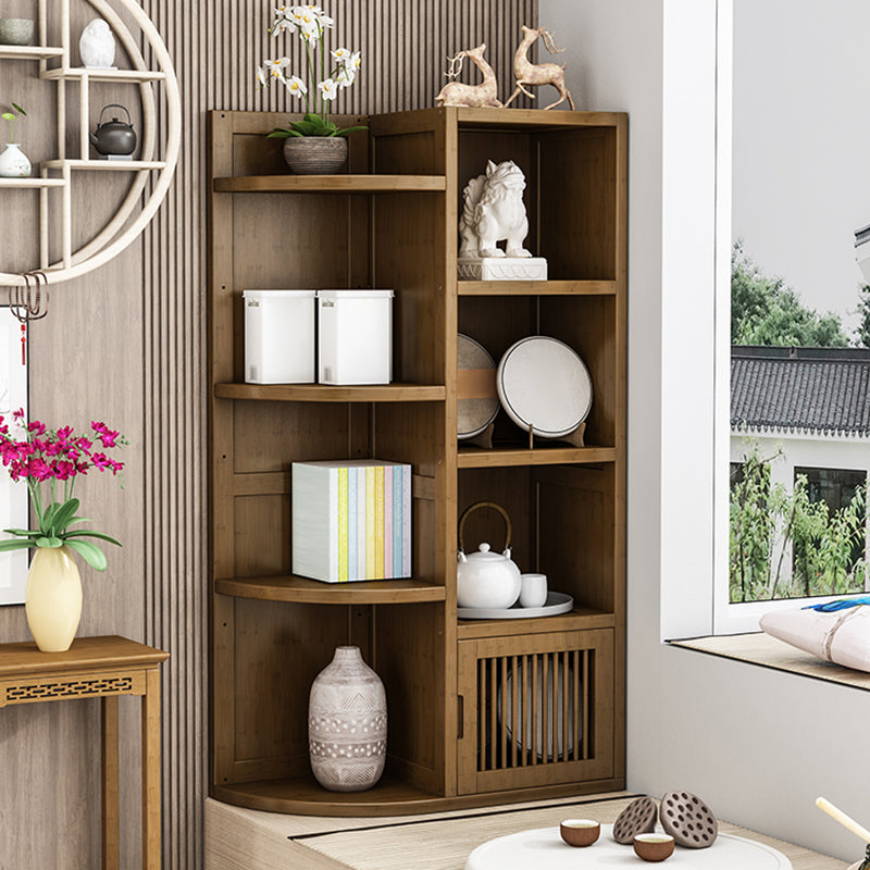 Brown Shelf Bookcase with Doors Vertical Bookshelf for Study Room