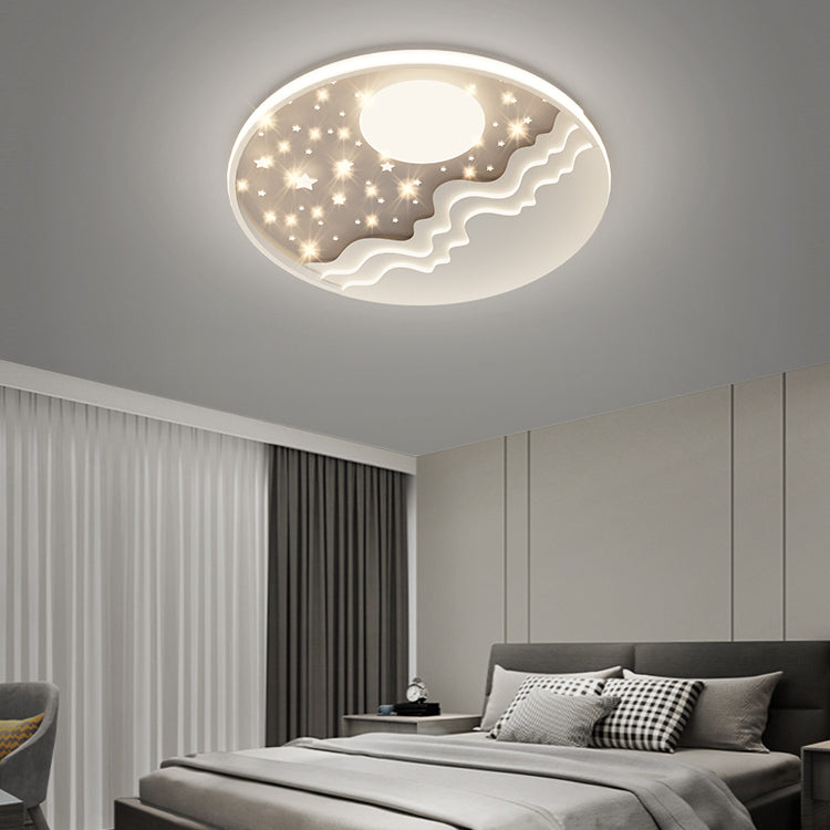 Round Shape LED Sky Star Ceiling Lamp Modern Iron 1 Light Flush Mount for Bedroom