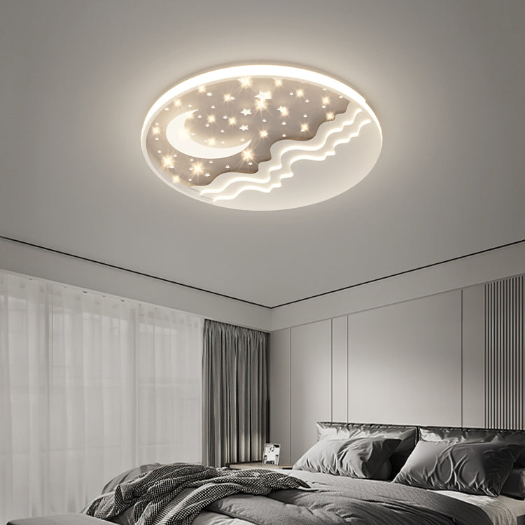 Round Shape LED Sky Star Ceiling Lamp Modern Iron 1 Light Flush Mount for Bedroom