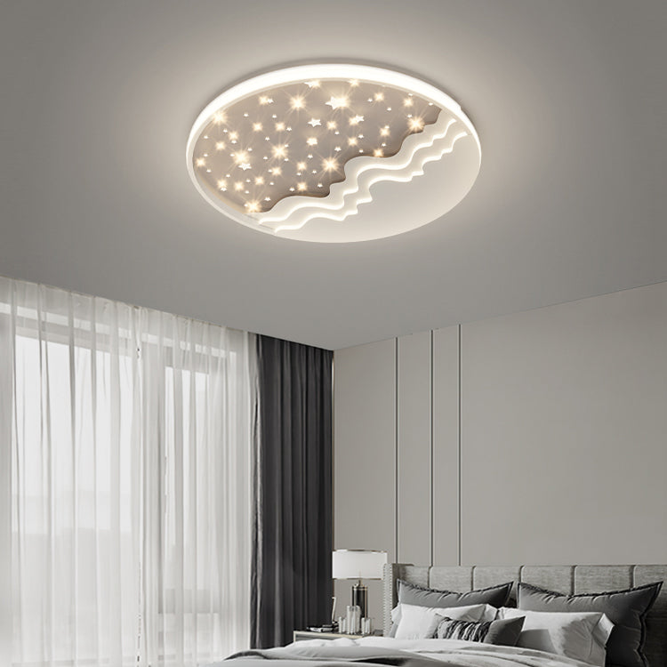 Round Shape LED Sky Star Ceiling Lamp Modern Iron 1 Light Flush Mount for Bedroom