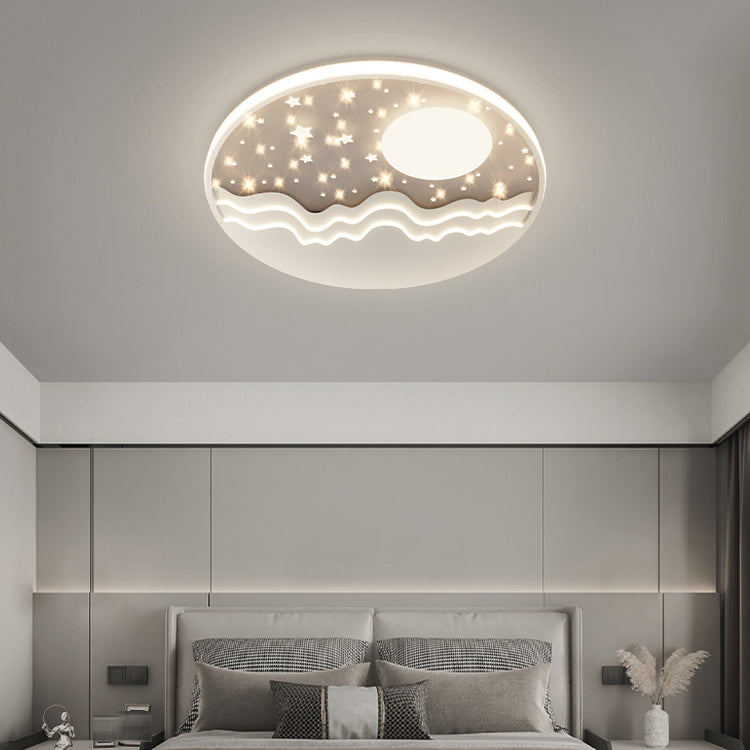 Round Shape LED Sky Star Ceiling Lamp Modern Iron 1 Light Flush Mount for Bedroom