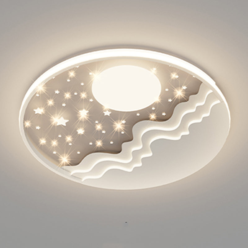 Round Shape LED Sky Star Ceiling Lamp Modern Iron 1 Light Flush Mount for Bedroom