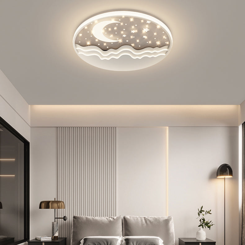 Round Shape LED Sky Star Ceiling Lamp Modern Iron 1 Light Flush Mount for Bedroom