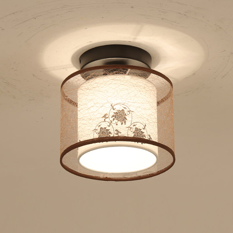 Traditional Style Geometric Ceiling Light Fixture Fabric Ceiling Mounted Light