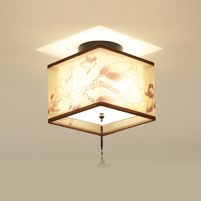 Traditional Style Geometric Ceiling Light Fixture Fabric Ceiling Mounted Light