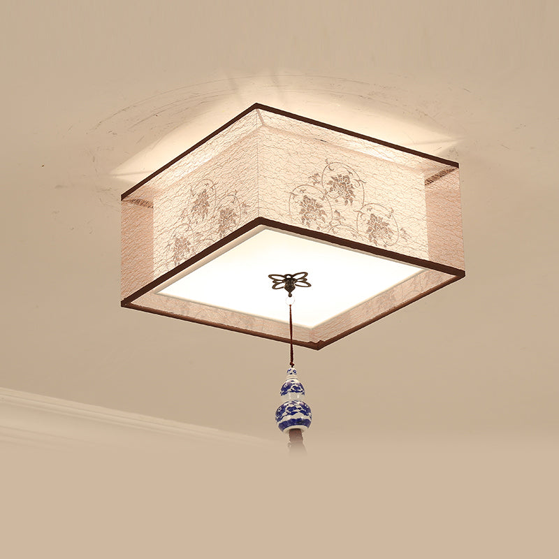 Traditional Style Geometric Ceiling Light Fixture Fabric Ceiling Mounted Light