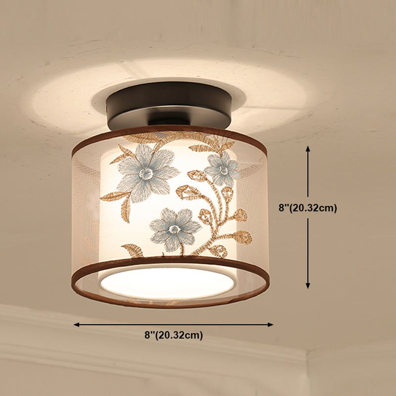 Traditional Style Geometric Ceiling Light Fixture Fabric Ceiling Mounted Light