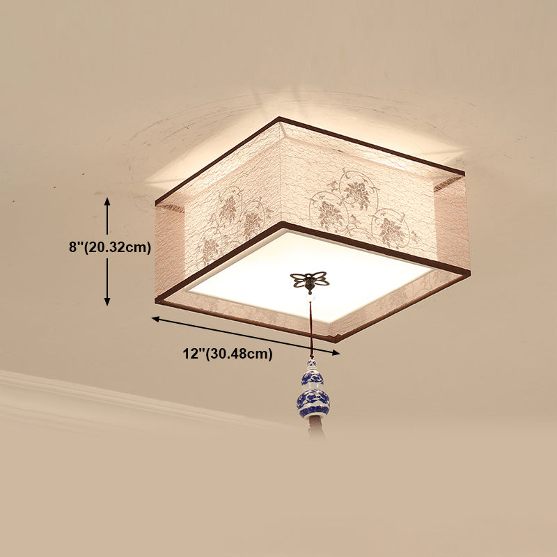 Traditional Style Geometric Ceiling Light Fixture Fabric Ceiling Mounted Light