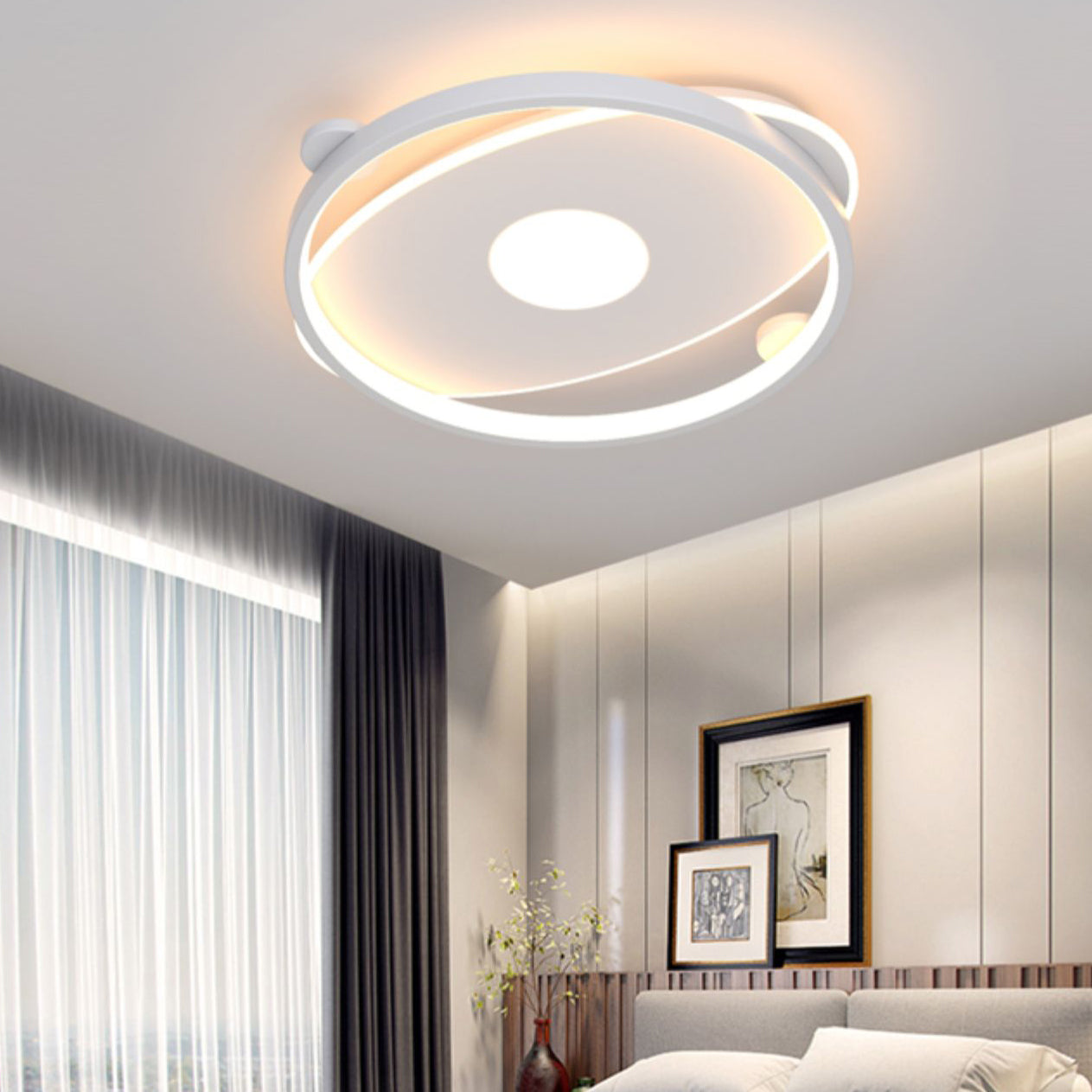 White Ring LED Flush Mounted Ceiling Lights Contemporary Lighting Fixture for Living Room