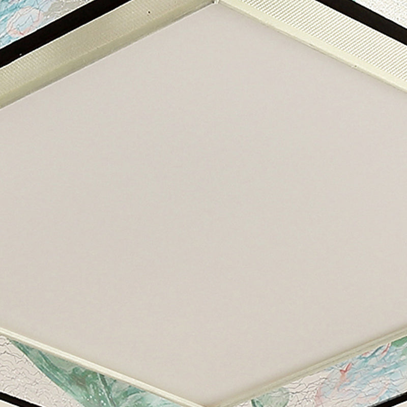 Green Geometric Ceiling Flush Mount Light Traditional Fabric Bedroom Ceiling Lamp