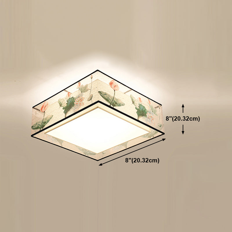 Green Geometric Ceiling Flush Mount Light Traditional Fabric Bedroom Ceiling Lamp