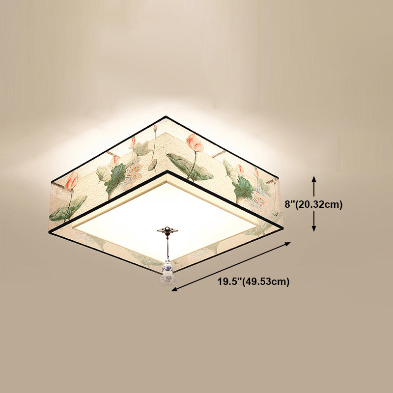 Green Geometric Ceiling Flush Mount Light Traditional Fabric Bedroom Ceiling Lamp