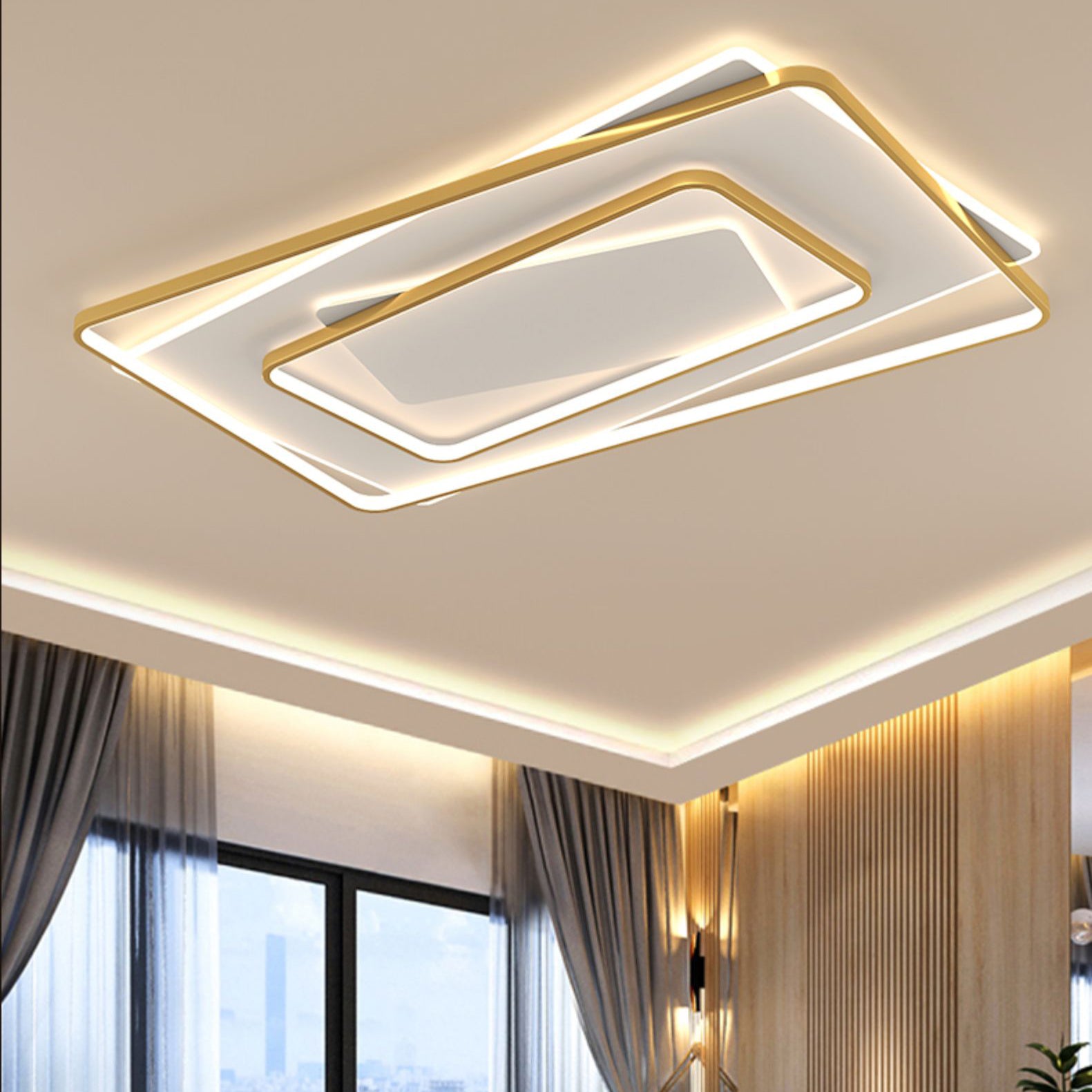 Gold Square LED Flush Mounted Ceiling Lights Contemporary Lighting Fixture for Living Room